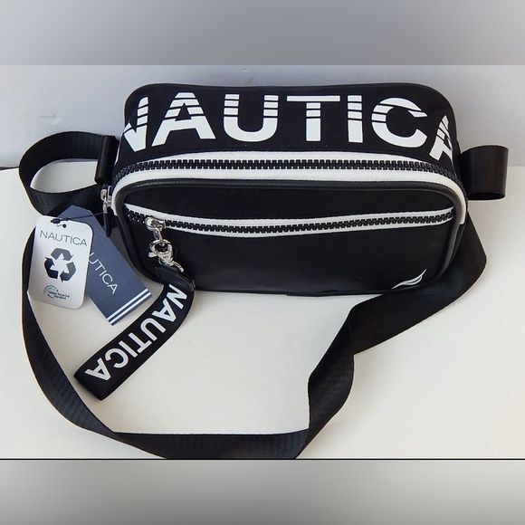NAUTICA CAMERA CROSSBODY HIGH SEAS SHOULDER BAG BLACK/WHITE NEW UNISEX AUTHENTIC - Picture 1 of 4
